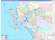 Cape Coral-Fort Myers Metro Area Wall Map Color Cast Style